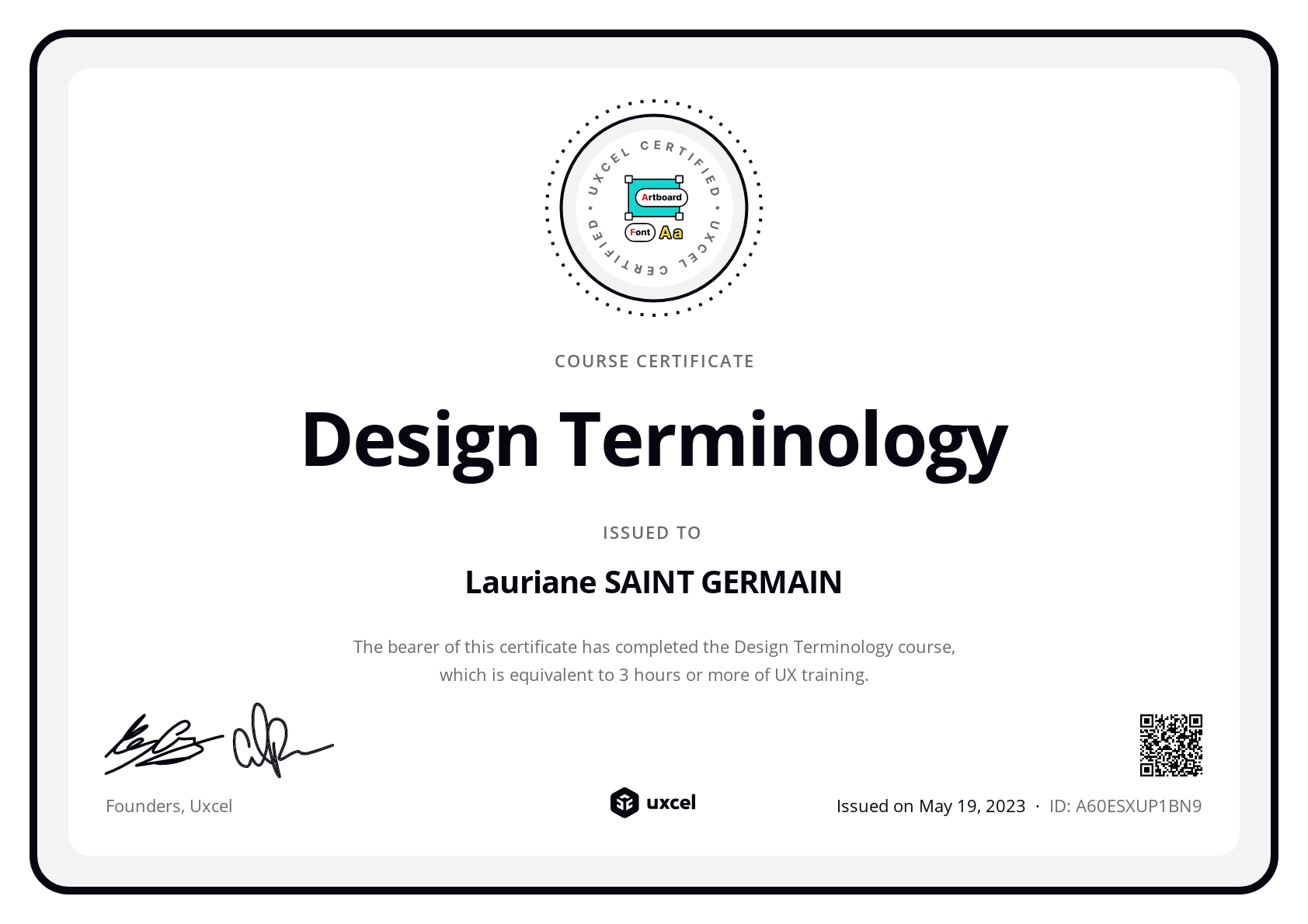 Lauriane SAINT GERMAIN's certificate